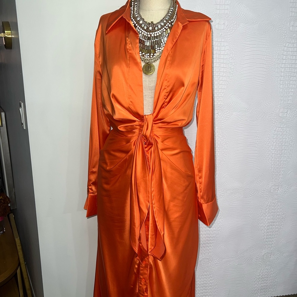 Fashionova Orange Silky Stretchy, Fitted, Sexy